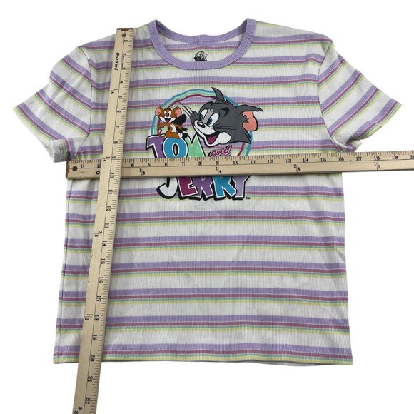 Tom & Jerry Graphic Striped T-Shirt XL Women's Purple White - Picture 2 of 4